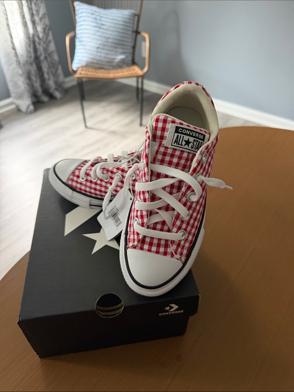 Converse Kids Red & White Gingham Low Top Sneakers